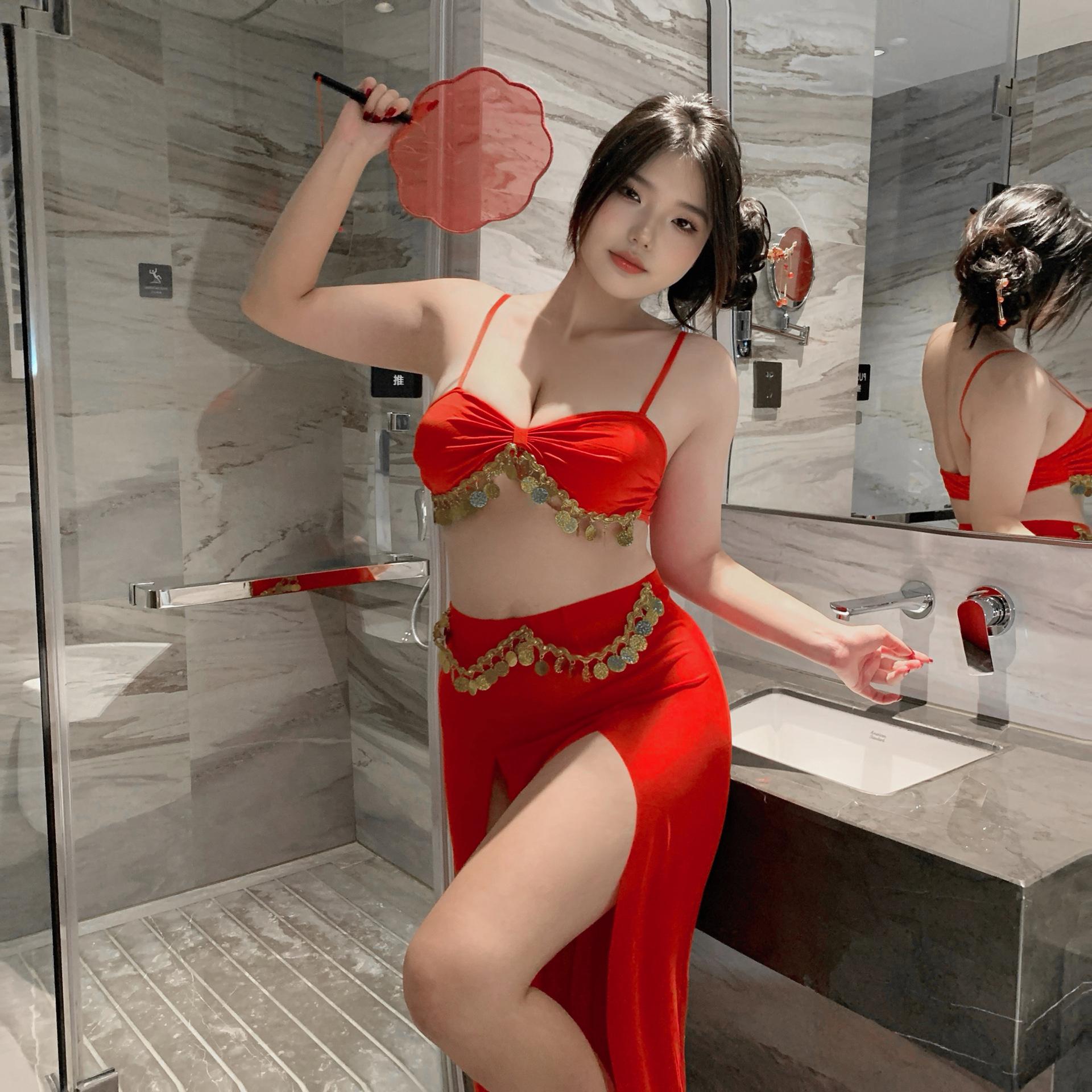 

Popular temptation Guochao antique pajamas exotic erotic underwear free sexy perspective pajamas set S красный