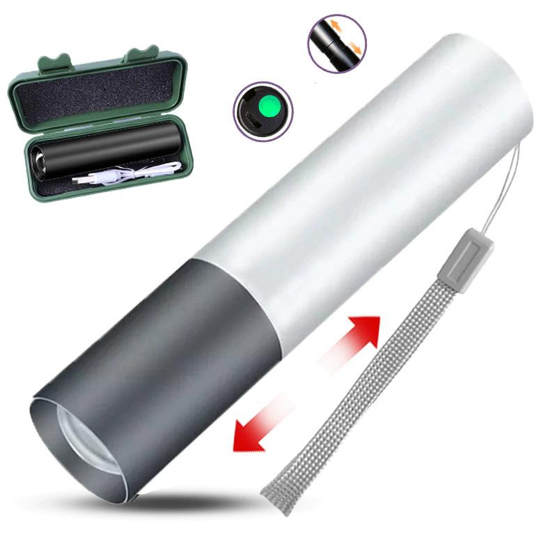 Zoom Super Powerful Flashlights Rechargeable High Power LED Flashlight Torch Mini 3 Light Mode Pocket Light Lamp Portable
