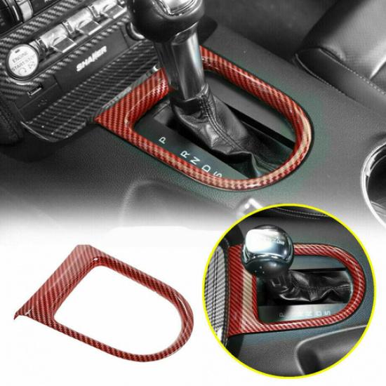 Red Carbon Fiber ABS Central Gear Shift Frame Trim Cover For Ford Mustang 2015+