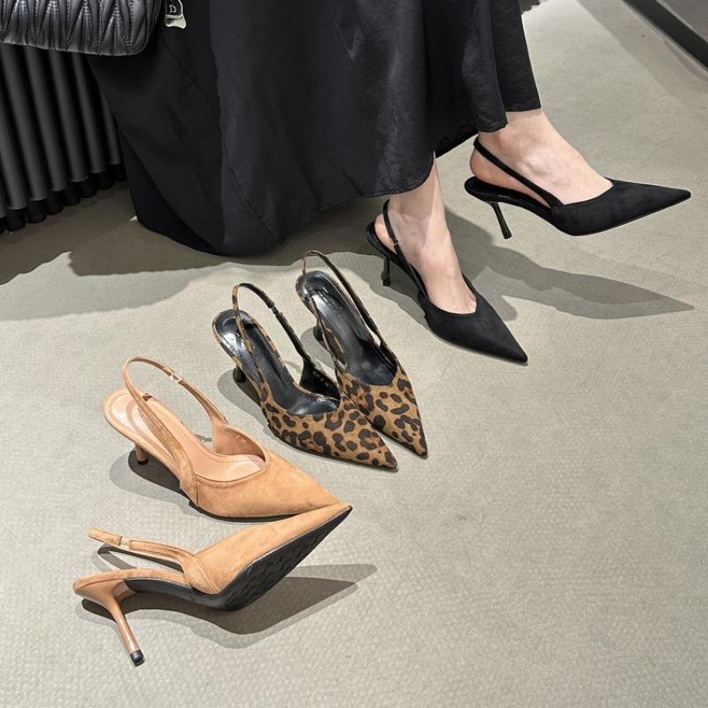 Fashion Leopard Print Women Sandals Pointed Toe Elegant Low-heel Shoes Summer Fashion Slingback Woman Mules Shoes Pumps Dress Shoes