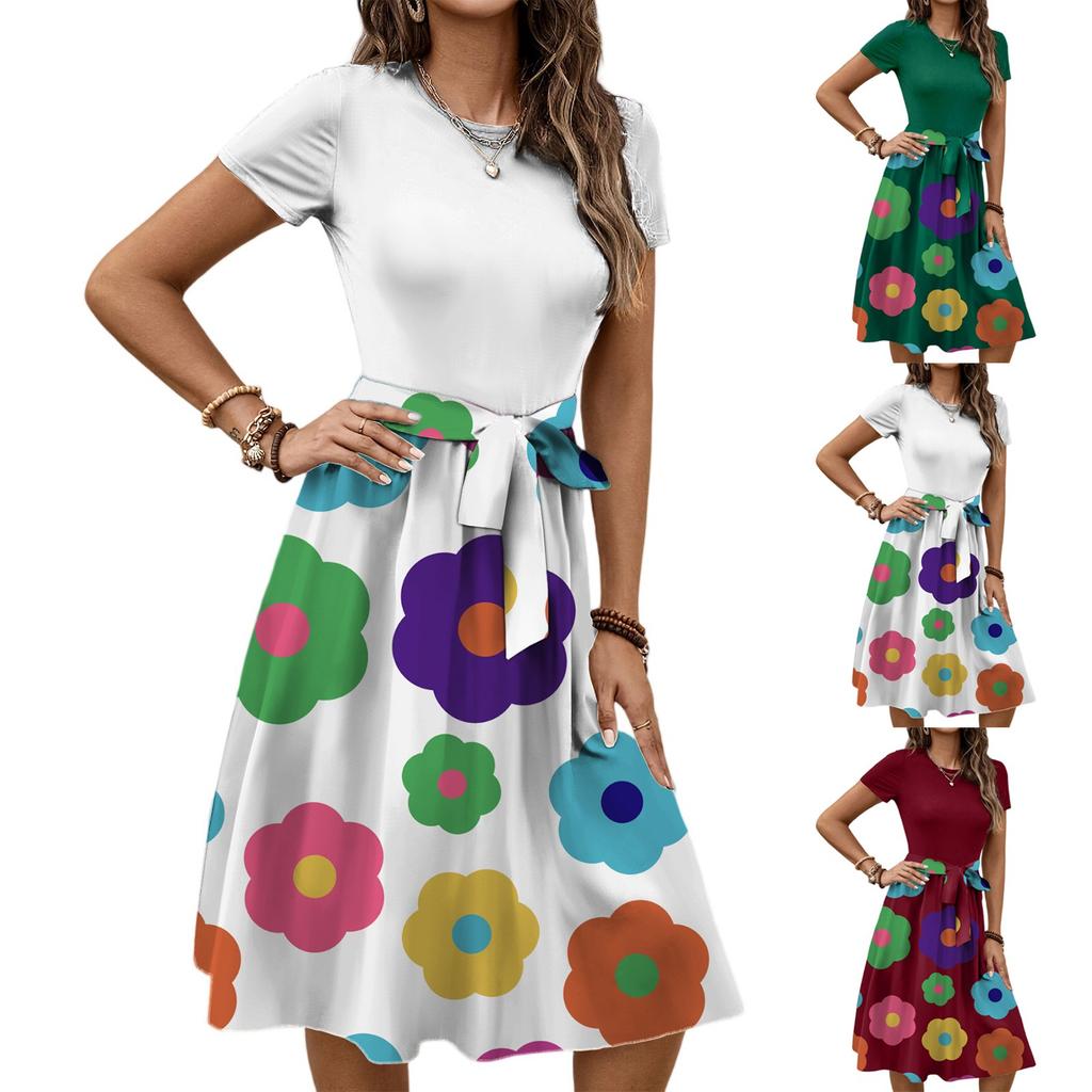 Dámské módní retro vzorované tištěné barevně blokované šaty