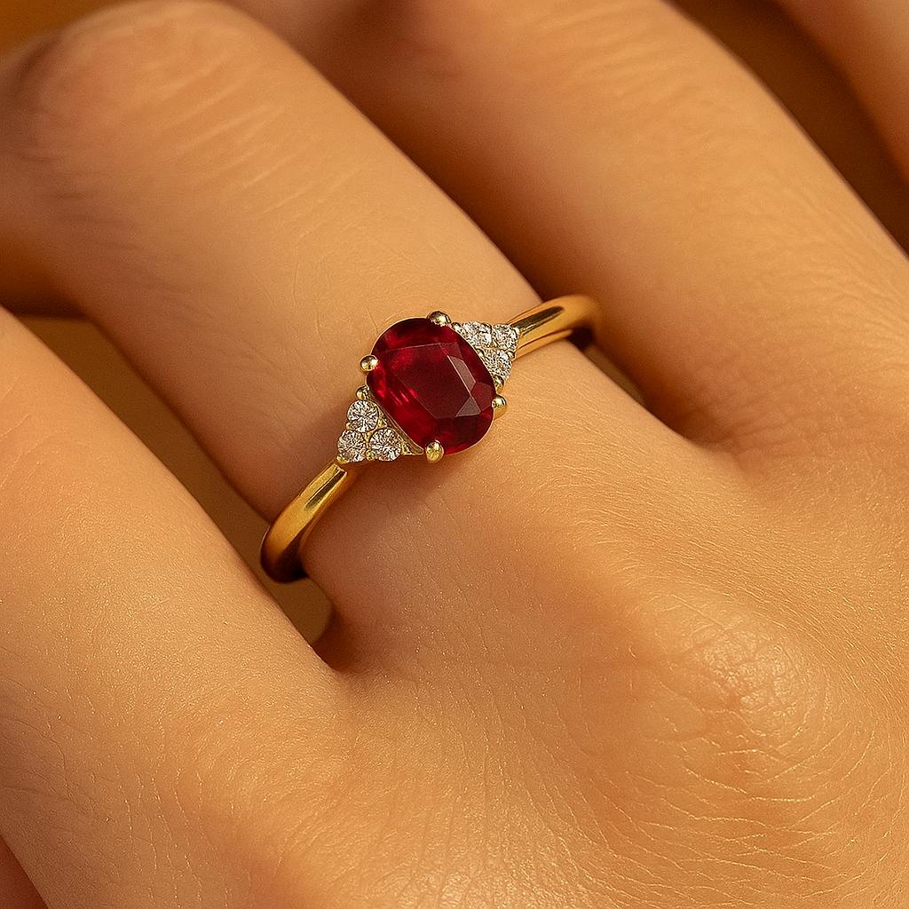 Oval Ruby Red Gemstone Gold Plated Ring for Women – Elegant Luxury Jewelry