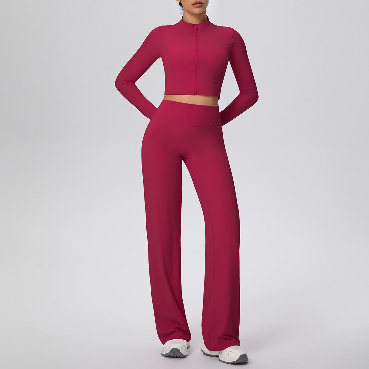 

European Slim Fit Zipper Jacket & High Waist Wide Leg Yoga Pants Set Extra Large