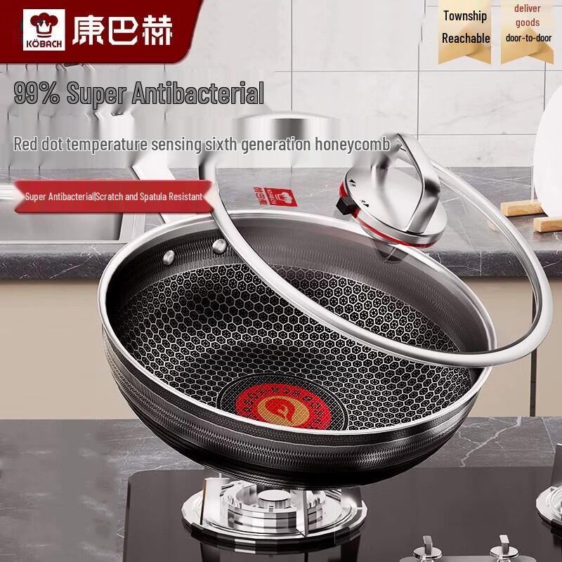 KBH 6th Gen Red Dot Non-stick Antibacterial Stainless Steel Wok