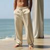 Men Casual Pants Drawstring Waist Pants Loose Fit Straight Leg Summer Trousers for Yoga Holiday Beach