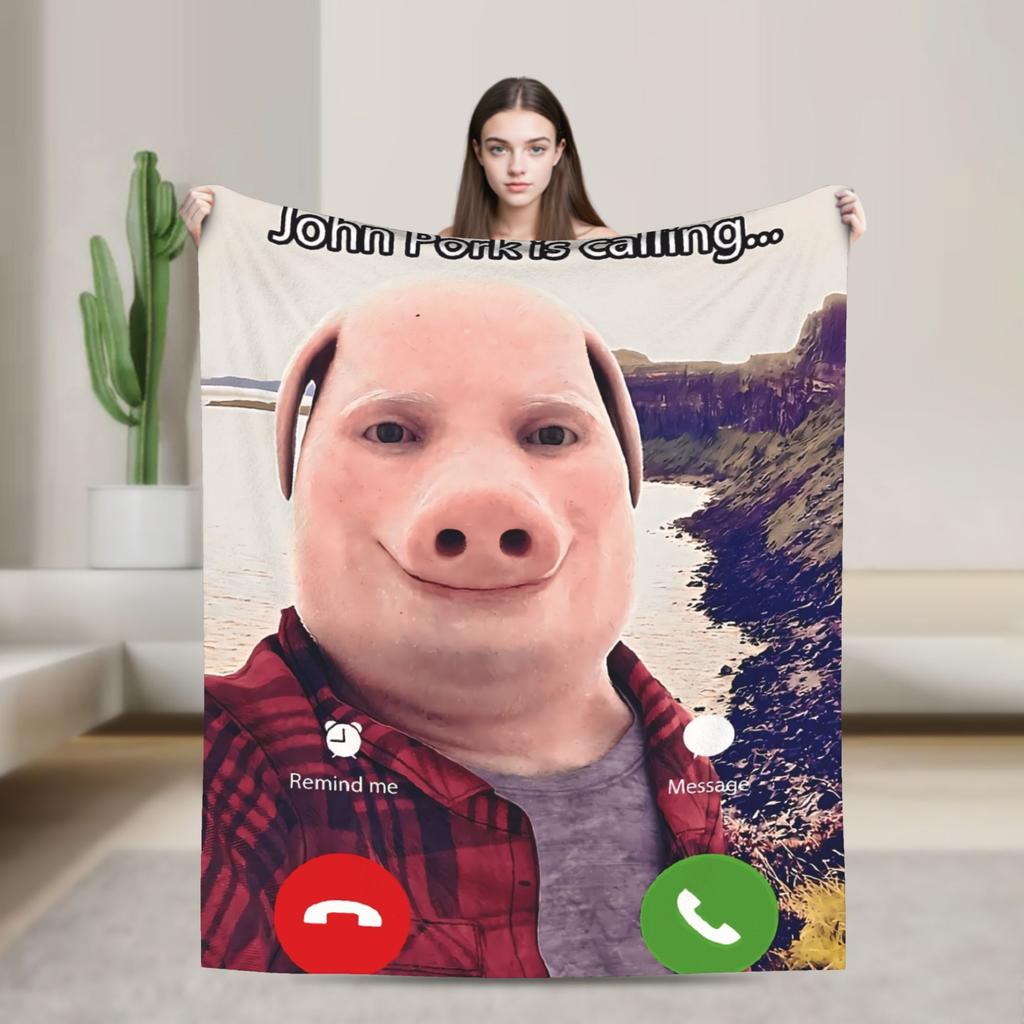 John Pork Vintage Retro Design Warm Blanket  Picnic Plush Throw Blanket Novelty Living Room Flannel Bedspread Sofa Bed Cover