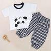 Girls Short-Sleeve Sets Boys Summer Bow T-shirt+Plaid Pants Suits Children Cartoon Cotton Top 1-5Y Toddler Casual Clothing 2Pcs