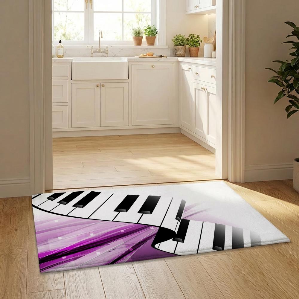 Music Note Piano Pattern Floor Mat Flannel Door Mat Non-Slip Bedroom Living Room Home Decor
