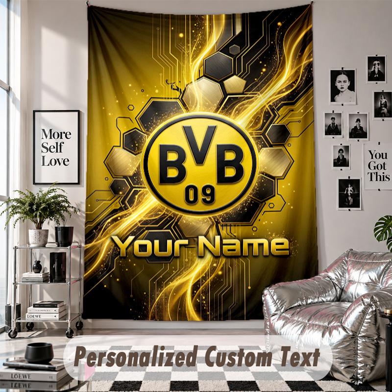 Arazzo da Appendere alla Parete con Nome e Testo Personalizzati, Arazzo Decorativo Borussia Dortmund per Camera da Letto