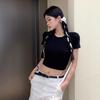 Women's Short-Sleeve High-Waisted Summer T-Shirt with Hollow Back Design