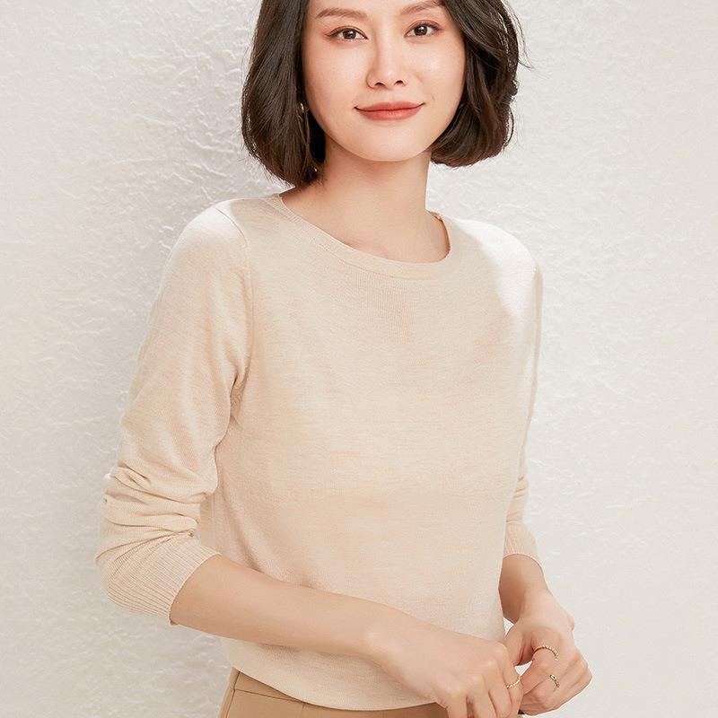 Vielseitiger niedriger Rundhals Skinny Shirt Damen Locker Einfarbig Pullover Unterhemd Dünnes Oberteil Strickpullover Pullover