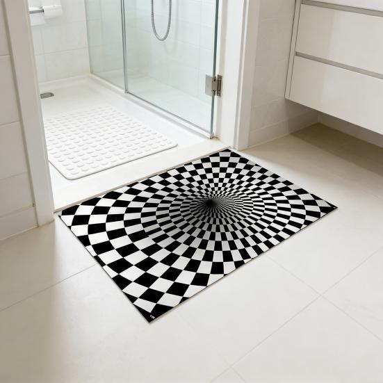3D Vortex Optical Illusion Rug Vision Vertigo Area Rug Realistic Vortex Black And White Doormat Non-Slip Floor Mat for Living Room Bedroom Entrance