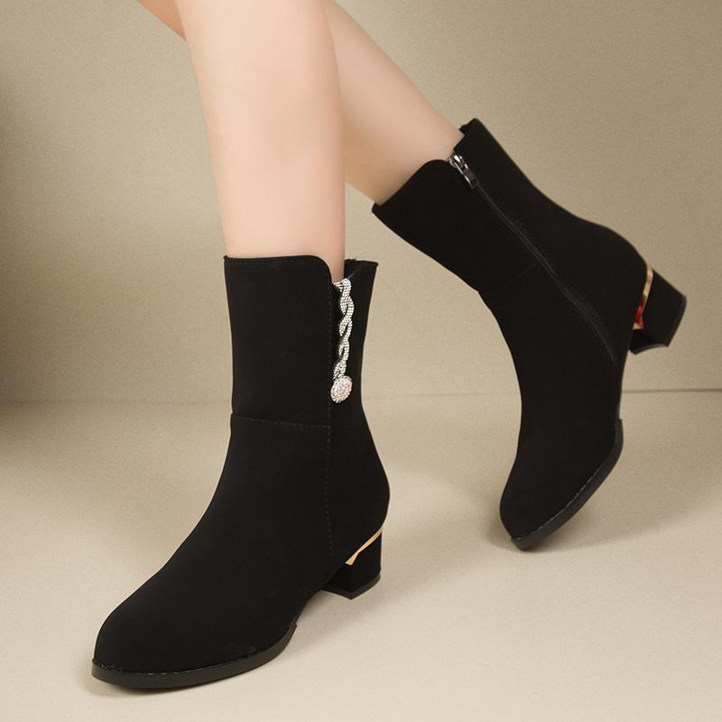 Fashion Winter Rhinestone Decoration Ladies Ankle Boots New Side Zipper 2024 Hot Sale Fashion Thick with Women Shoes Botines Mujer