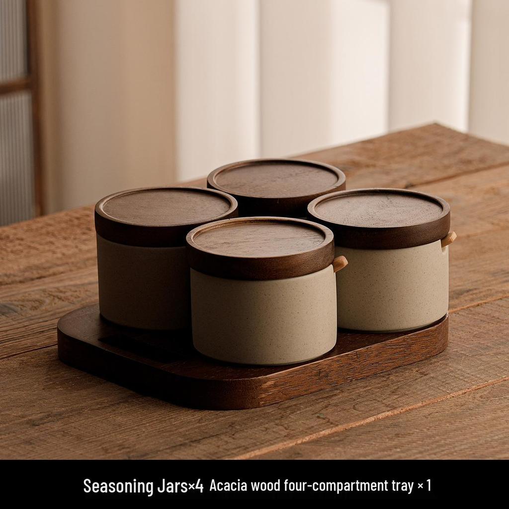 Japanese Ceramic Spice Jar Set: Kitchen Seasoning Box for MSG, Salt, and Chili.