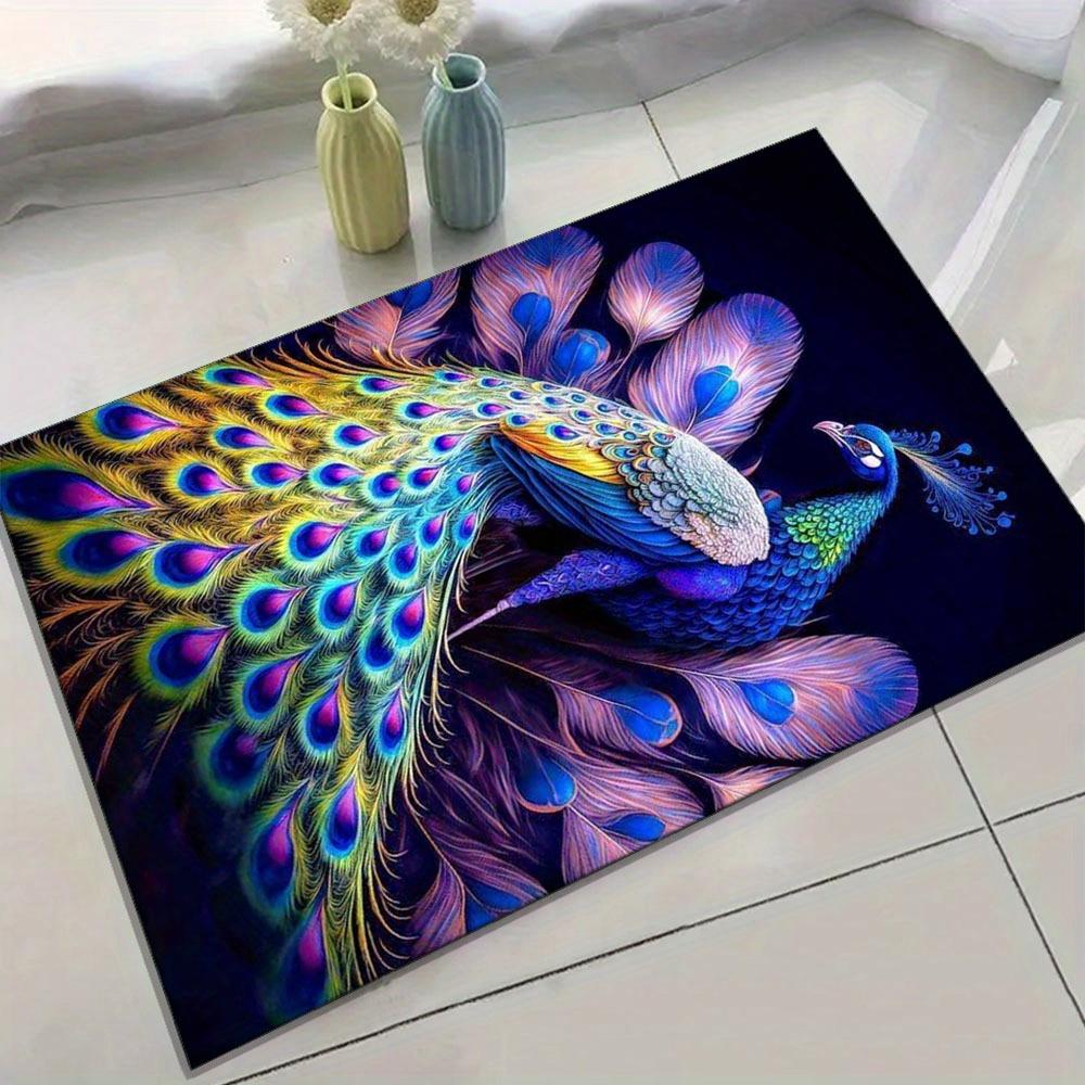 1pc Luxurious Crystal Velvet Peacock Area Rug -  Polyester, Heavy-Duty, Non-Slip Carpet Chair Mat for Office, Kitchen, Livin