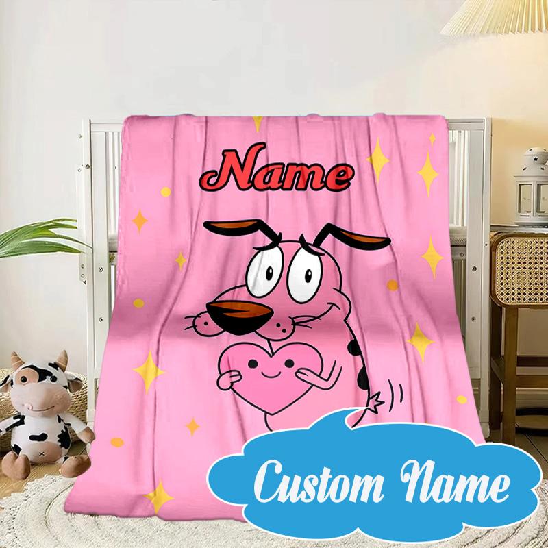 Custom Name Pink Dog Dreamscape Blanket bed sofa Blanket Flannel Blanket for Camping, Hiking, Picnic Essentials,gift for Fan family