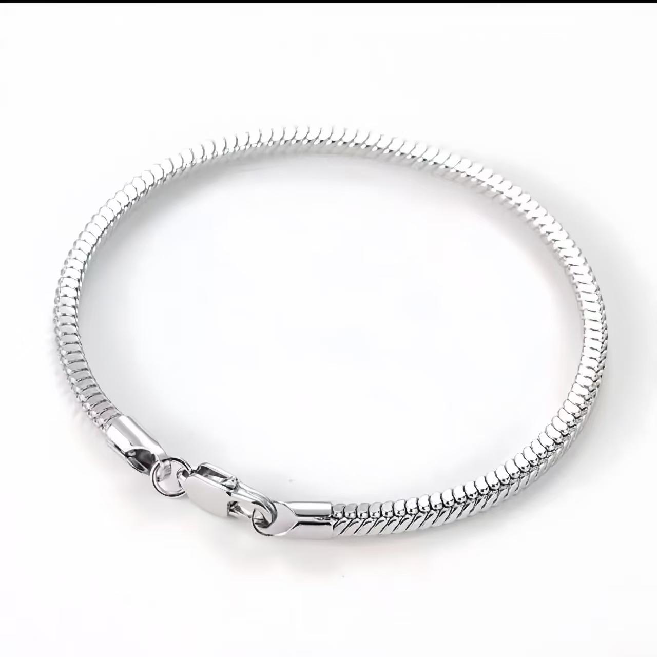 

925 Silver 3mm Snake Bone Bracelet Simple Style for Women Men Daily and Party Wear All Seasons Jewelry 16-23cm 16cm белый