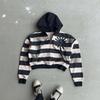 Sweter z kapturem i zamkiem błyskawicznym w stylu Y2K Streetwear z haftowanymi paskami, gotycko-punkowa estetyka, damski, oversize, z długim rękawem