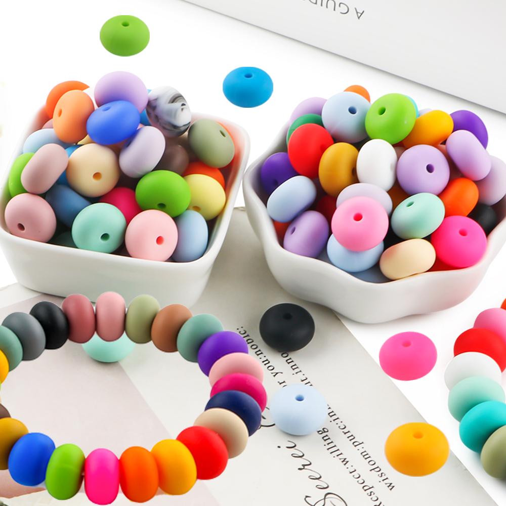 25Pcs/lot 14mm Abacus Silicone Lentil Beads Loose Bead For Jewelry Making DIY Jewelry Accessories Keychain Beaded Pen Bracelets