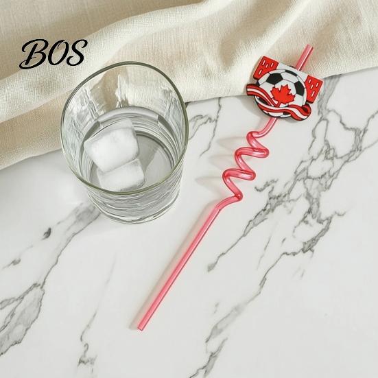 Reusable Plastic Straw 5Pcs Colorful Soccer Spiral Straws, Drinking Straws for Birthday Party Party, Football Theme Celebration Beverage Decor Unique