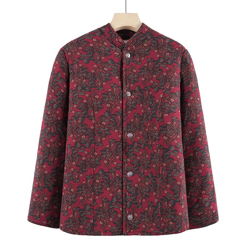 Hřejivý bavlněný kabát s podšívkou ze sametu pro ženy středního a staršího věku: Zimní volná bunda s ochranou pasu z velbloudí vlny