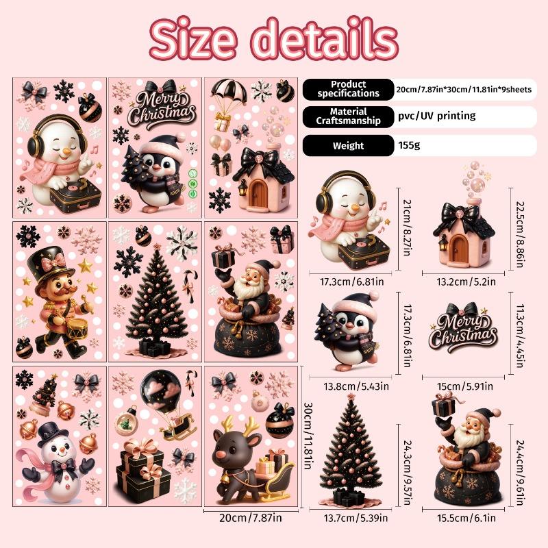 Cute Christmas Ice Cream Little Penguin Christmas Tree Glass Sticker Decoration for Windows Double-sided Display Window