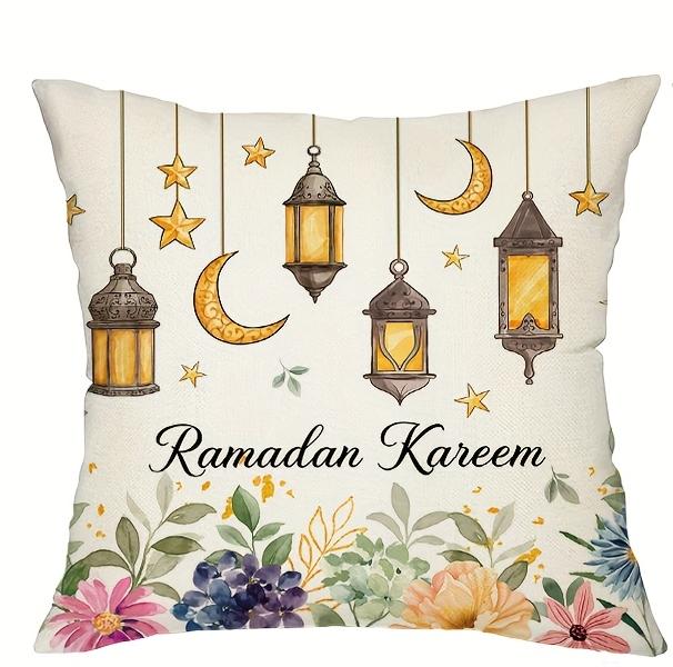 Home Decor Ramadan Kareem Lantern & Flower Pillow Covers Pattern Cushion Cover Suitable for Sofa Bedroom Car Pillow Cover