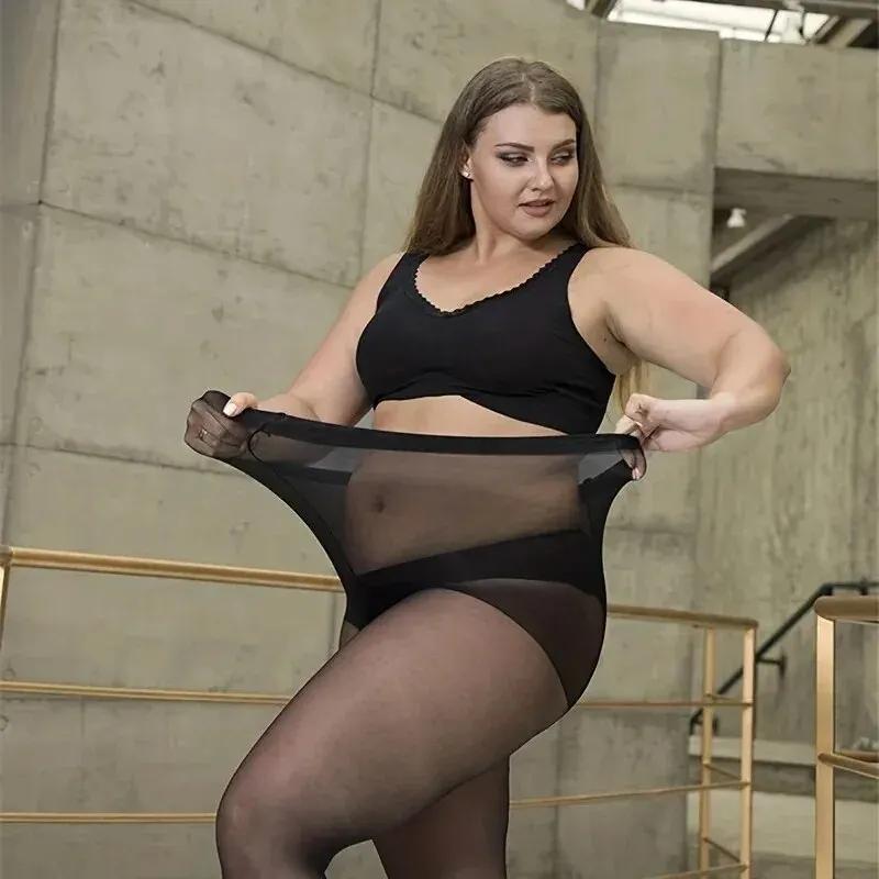 

Большие размеры повседневные чулки для 0XL-2XL, женские большие размеры однотонные полупрозрачные тонкие колготки с высокой эластичностью Single code чёрный