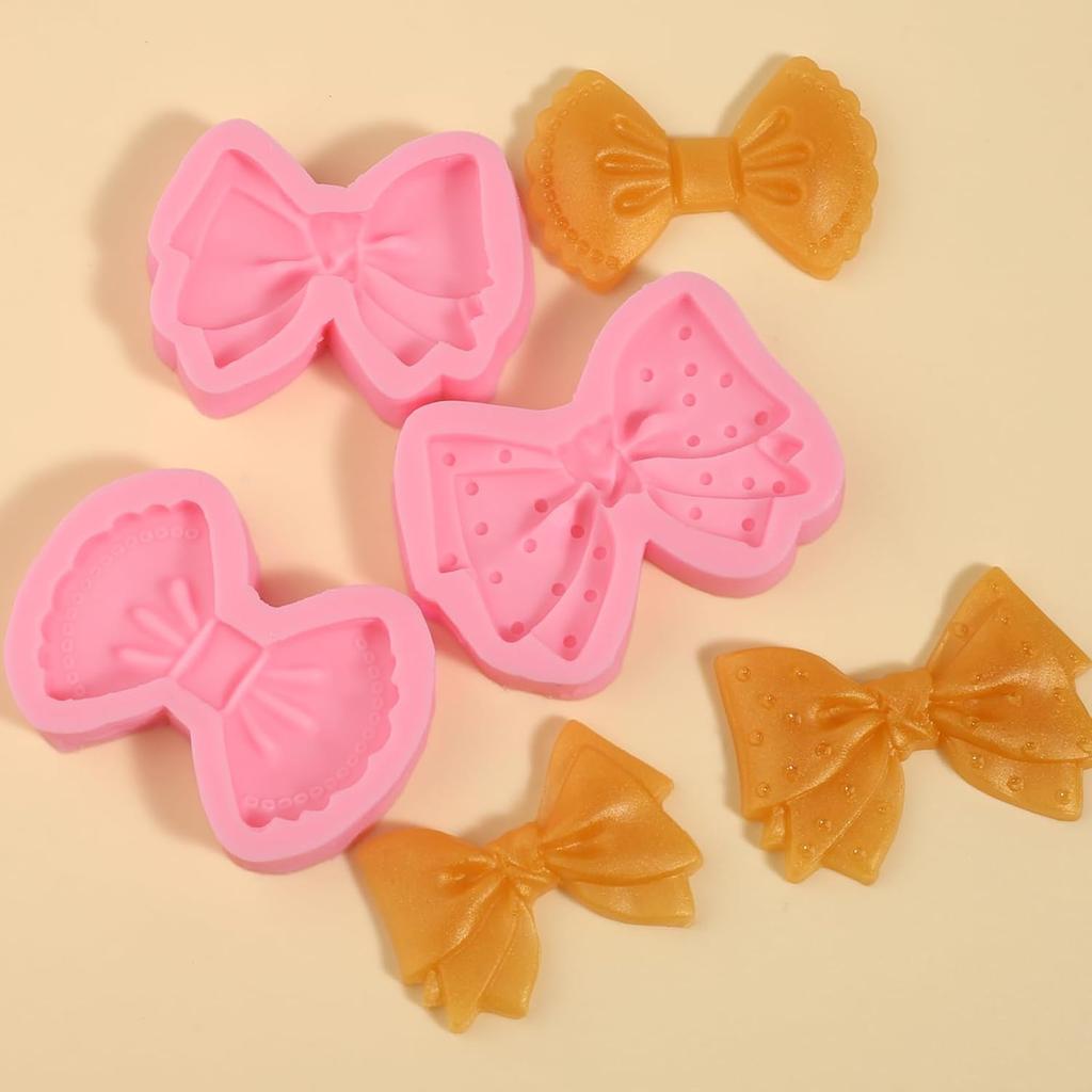 3 Pcs Exquisite Bow Chocolate Silicone Molds Cute Three-Dimensional Bow Cake Decoration Fondant Molds, for Birthday Party Cupcake Toppers Cookies