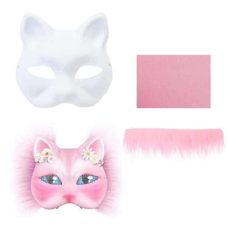 Unpainted Masquerades Mask Cats Face Mask With Furry Fabric Trim Adhesive Fabric Halloween Supply Adhesive Net Cloth