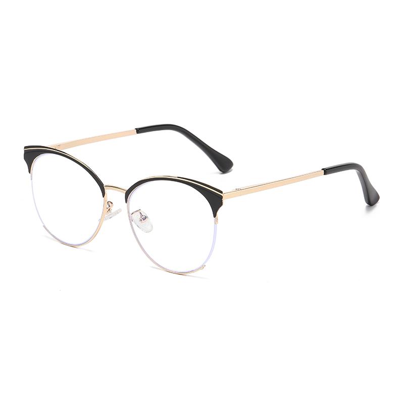 

Half Frame Spring Hinge Metal Mirror Legs Cross Border Fashion Frame Point Paint Anti-Blue Light Women Men Glasses