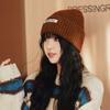 New Long Label Letters Fashionable and Versatile Pile Hats for Women In Autumn and Winter Face Showing Small Wool Hat Outdoor Warm Knitted Hat