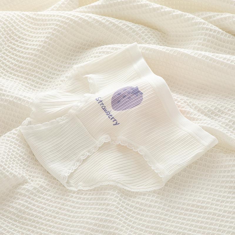 Japanese-Style Cute Purple Cartoon Rabbit Ribbed Cotton Mid-Waist Underwear for Women M
