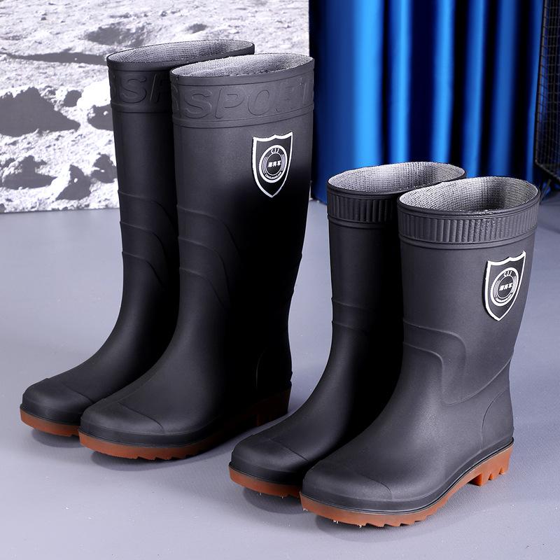 Tall tube men's thickened matte rain boots medium and short black tire bottom non-slip men's rain shoes industrial and mining boots