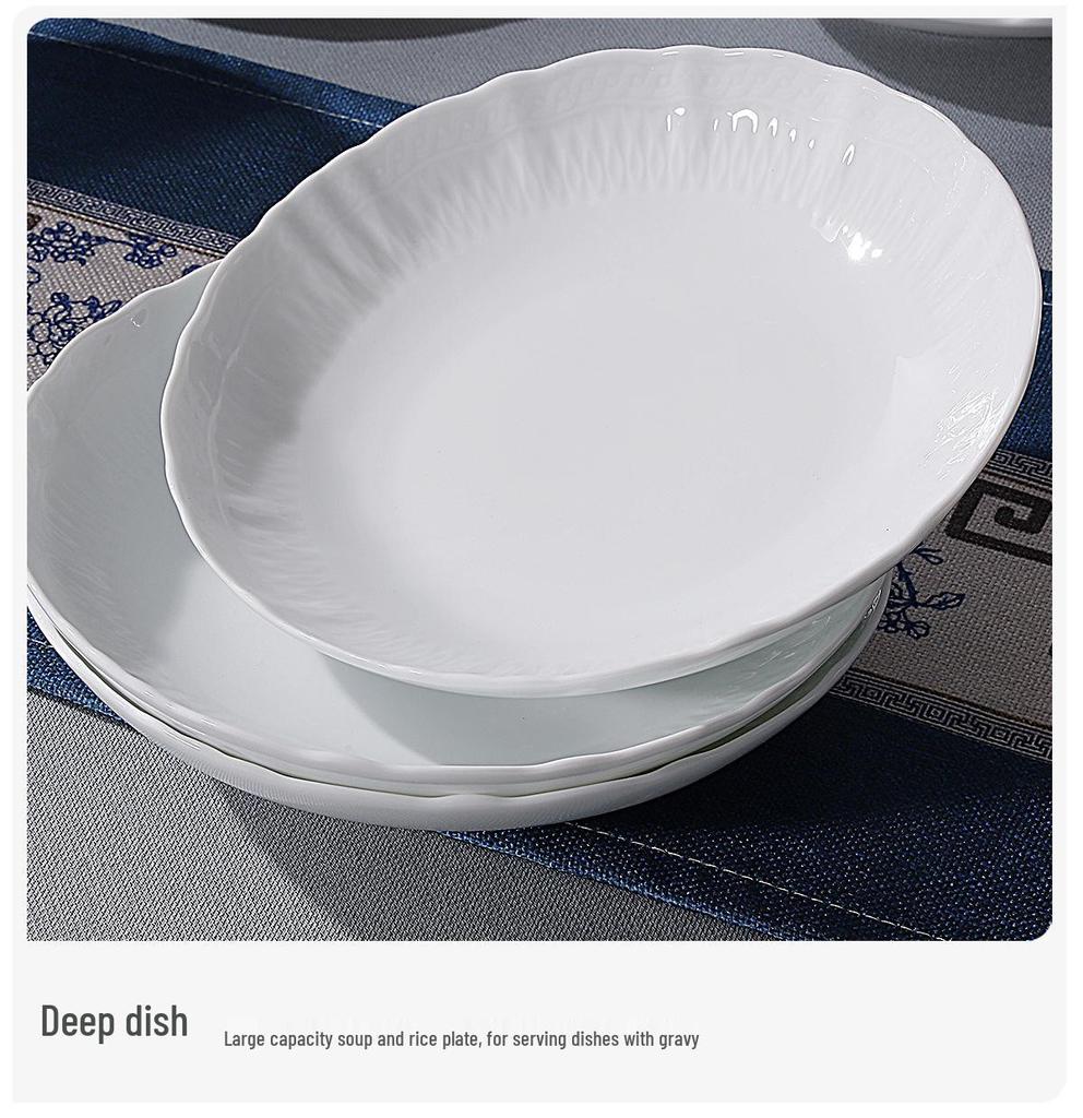 Jingdezhen High-Value White Porcelain Tableware Set: Underglaze Color Relief Bowl and Plate Collection