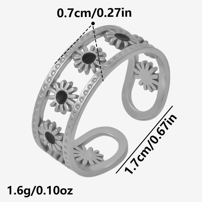 Different Style Silver Color Ring Black Oil Drop Open Adjustable Stainless Steel Rings For Women Men Accessories Enamel Jewelry