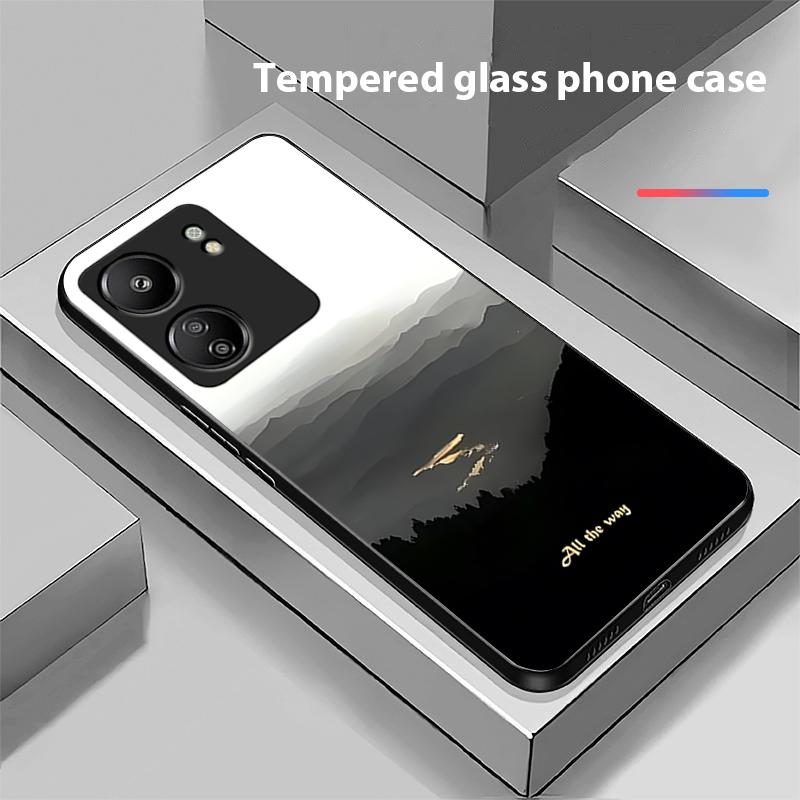 Dark Forest White For Xiaomi Redmi 13C Note13 12 Pro Plus 5G Note 9 13T Pro POCO X6 F5 F6 Black Tempered Glass Phone Case