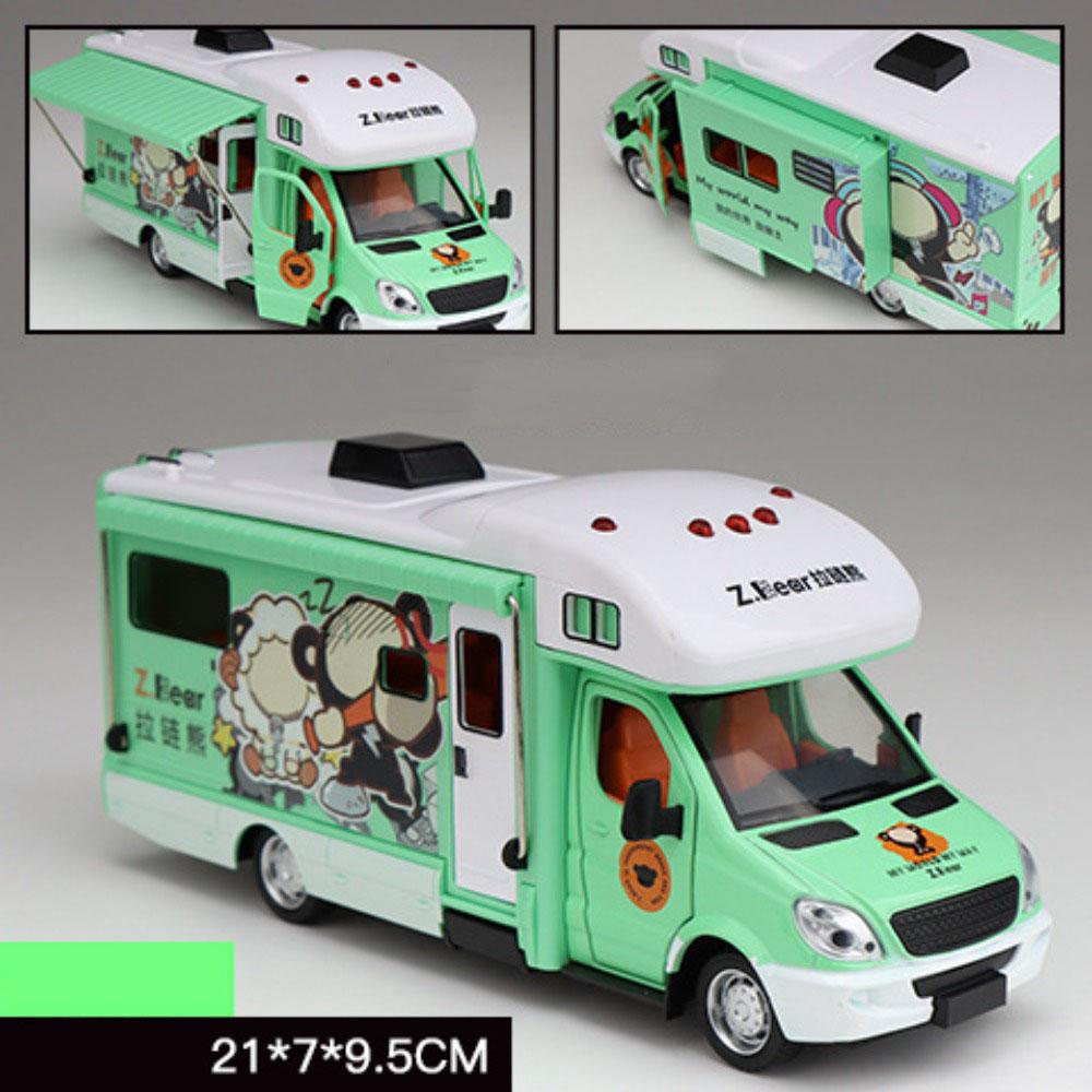 Scale 1:32 Pickup Model Cartoon Bear Car Toy Sound Light Pull Back Doors Opened Miniature RV Models Home Decor Decoration