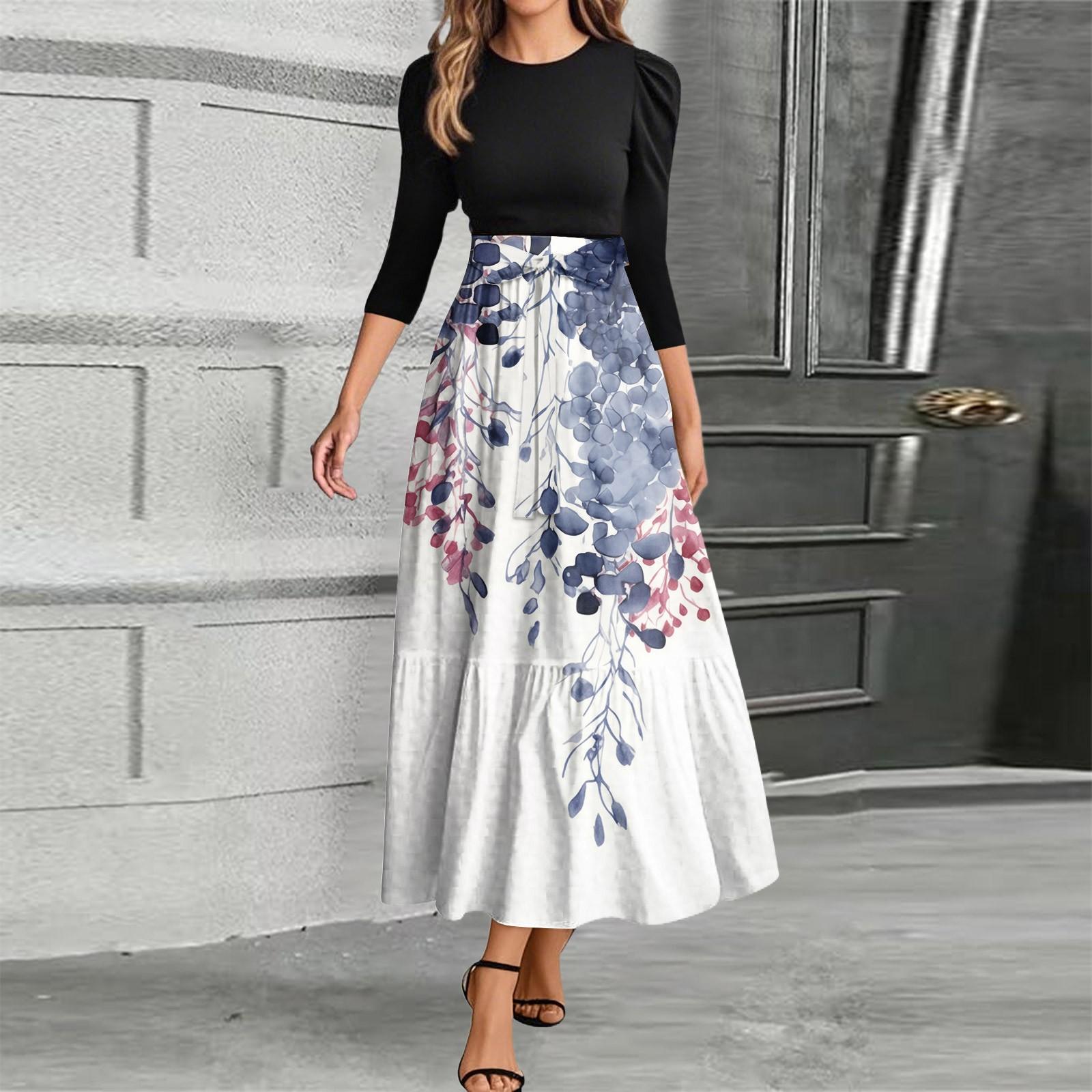 

Женское модное повседневное платье с поясом и круглым вырезом, цветочной вышивкой, элегантное, темпераментное, с рукавами три четверти L бежевый