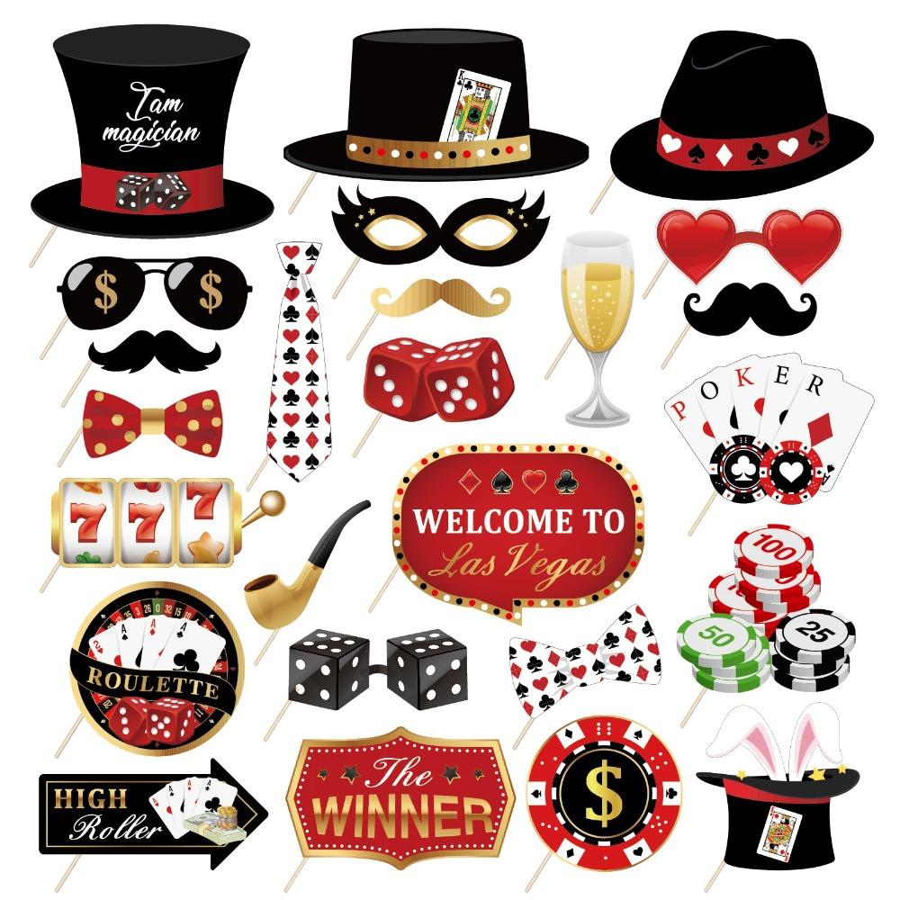 

25pcs Poker Theme Photobooth Prop Las Vegas Photo Booth Props Poker Selfie Prop for Birthday Theme Party Decorations Poker Party Decoration 25pcs