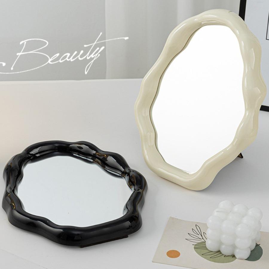 Nordic Style Standing Makeup Mirror Cloud Irregular Bedroom Dressing Mirror Office Dormitory Adjustable Desktop Aesthetic Cosmetic Decoration Mirror