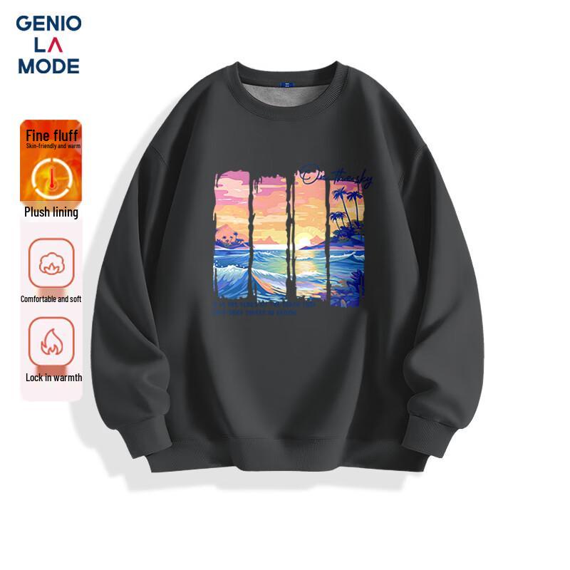 

GENIOLAMODE Men s Fleece-Lined Wave Art Print Sweatshirt L