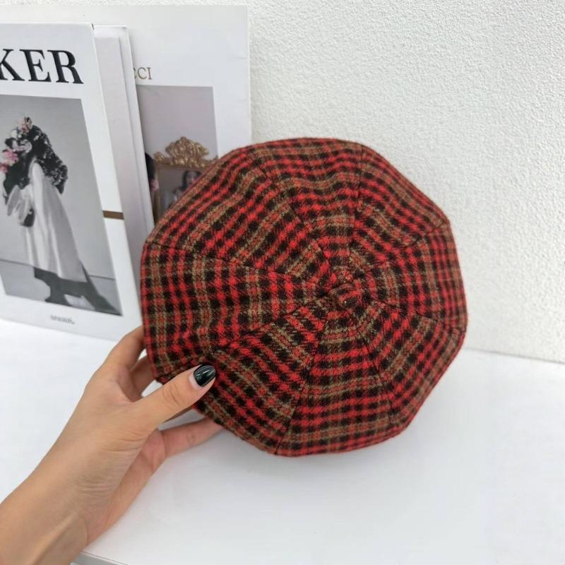 Classic plaid beret children autumn and winter casual versatile face small bud hat painter hat