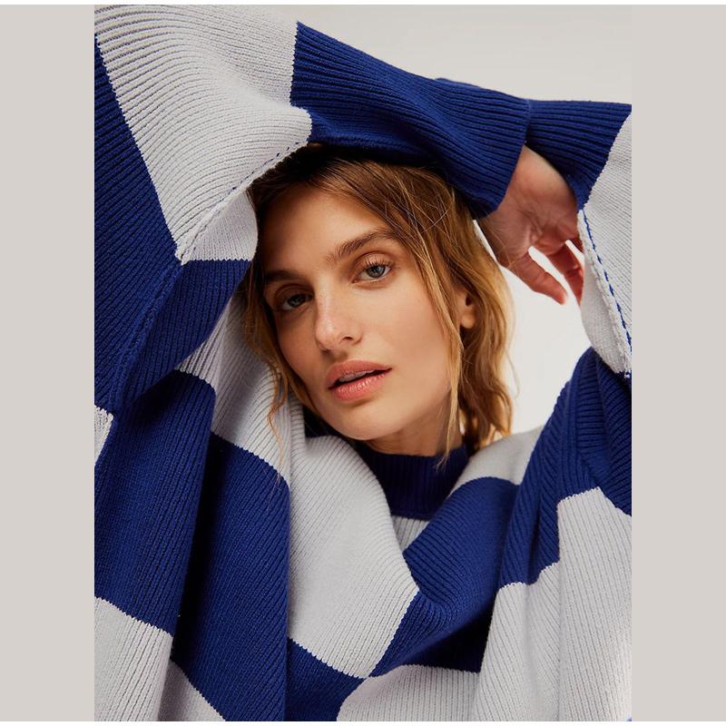 Повседневный свободный клетчатый вязаный пуловер для осени/зимы — фото 7