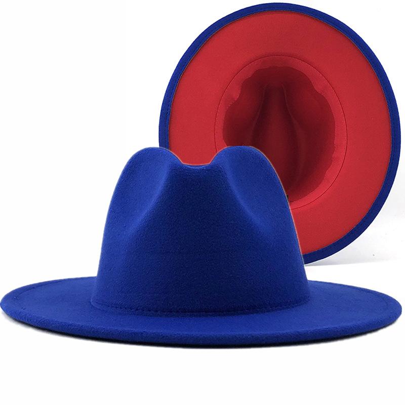 European and American woolen top hat new outer yellow inner sapphire blue hat ethnic style jazz hat cashmere felt hat