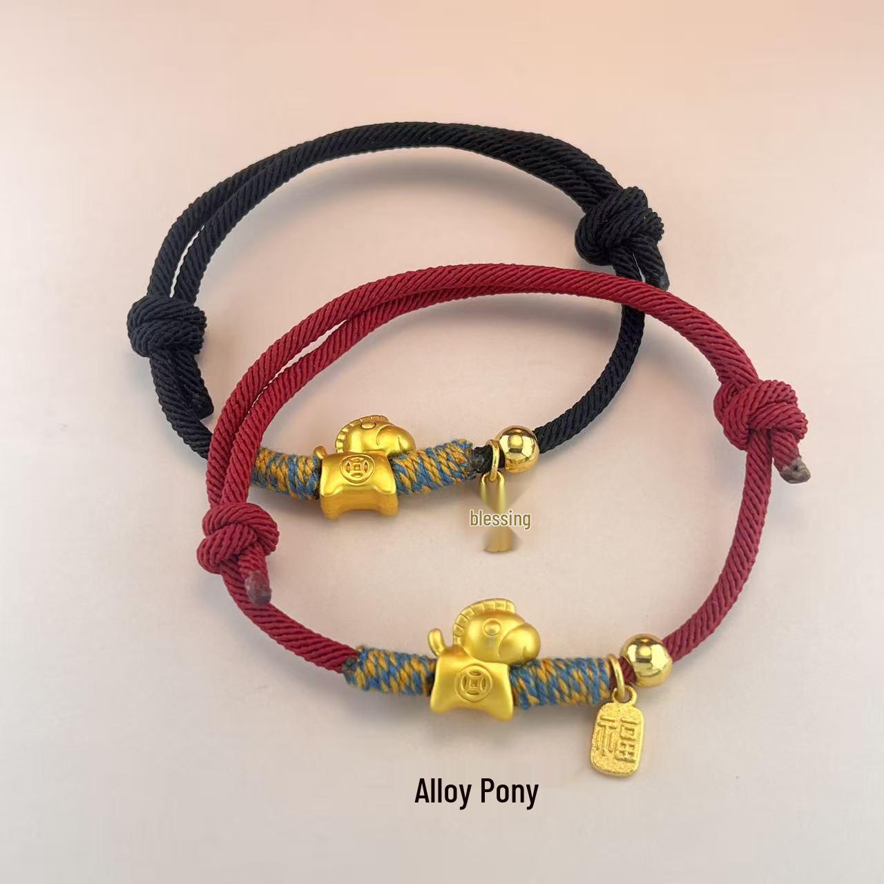 999 Sterling Silver Zodiac Red String Horse Bracelet