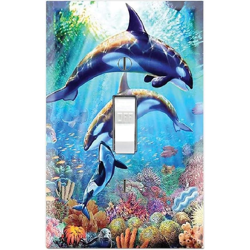 Графические настенные панели - Подводное приключение косаток - Накладка на двухклавишный выключатель Single Toggle