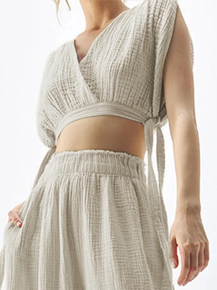 Cloud Soft Pure Cotton Gauze Short Open Button Sleeveless V-neck Top Sexy Texture Sweat-absorbing Breathable Sports Vest