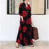 Women's Collar Long Sleeve Maxi Dress Loose Fit Relaxed Waist Casual Print Linen Shirt Dress