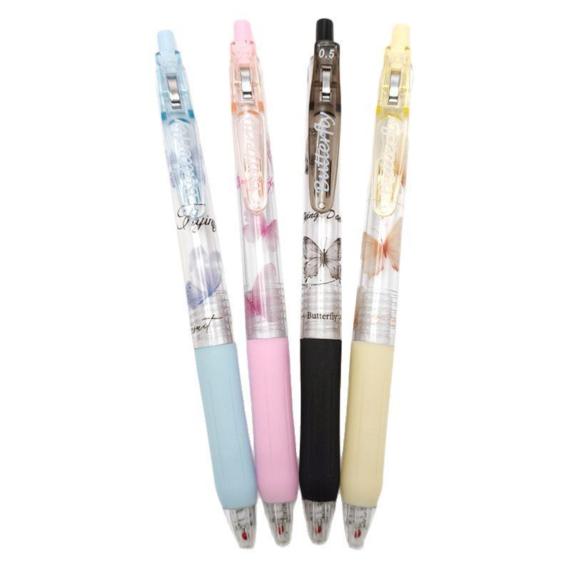 NEW 4Pcs 0.5mm Butterfly Gel Pen ST Nib Press Type Writing Neutral Pens Black Ink Smooth Writing Signature Pen School Office